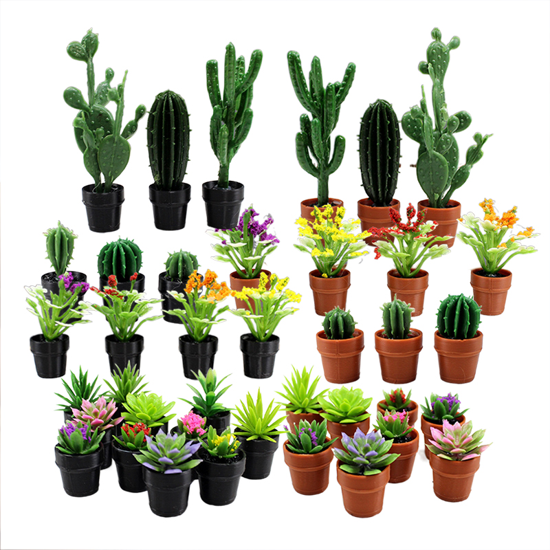 Echeveria Succulent - 8 ชิ้น ต้นไม้กระถางพลาสติกจิ๋ว พร้อมโมเดลไม้อวบน้ำและกระบองเพชร สำหรับไดโอรามา บ้านตุ๊กตา